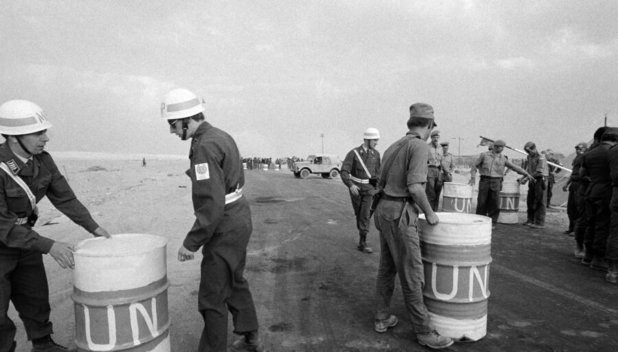 The checkpoint manned by members of the Finnish contingent of United Nations Emergency Force.