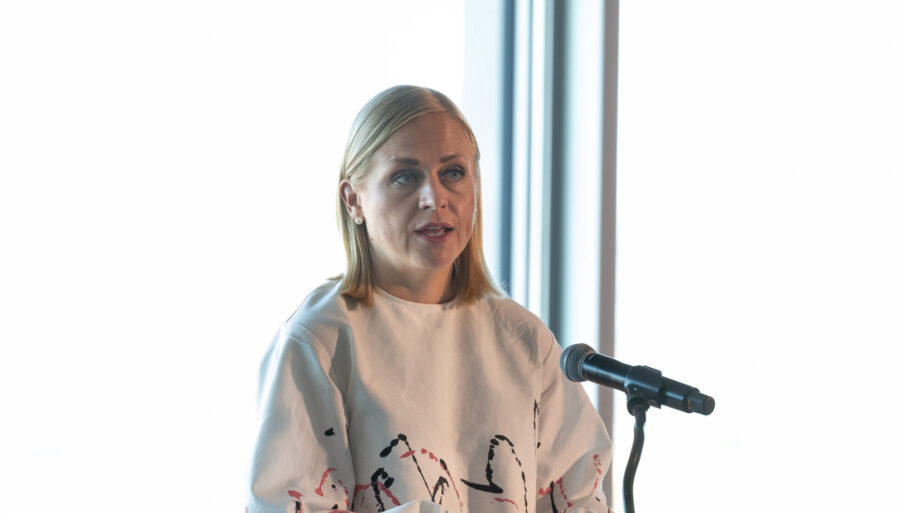 Minister Valtonen giving a speech at the launch event.