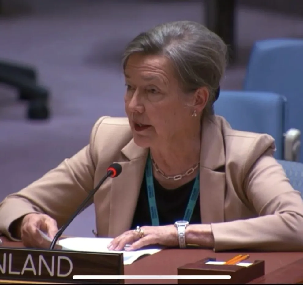 PR Elina Kalkku speaking at the UN Security Council